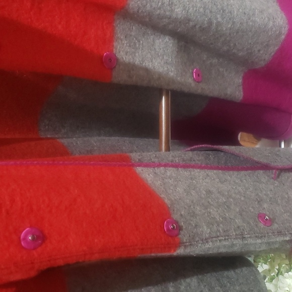 NWOT Max Studio wool blend gray pink red coat long jacket 1X - Picture 5 of 14